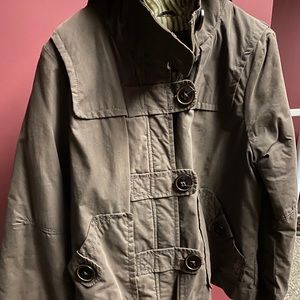 Women brown rain jacket. Dressy.